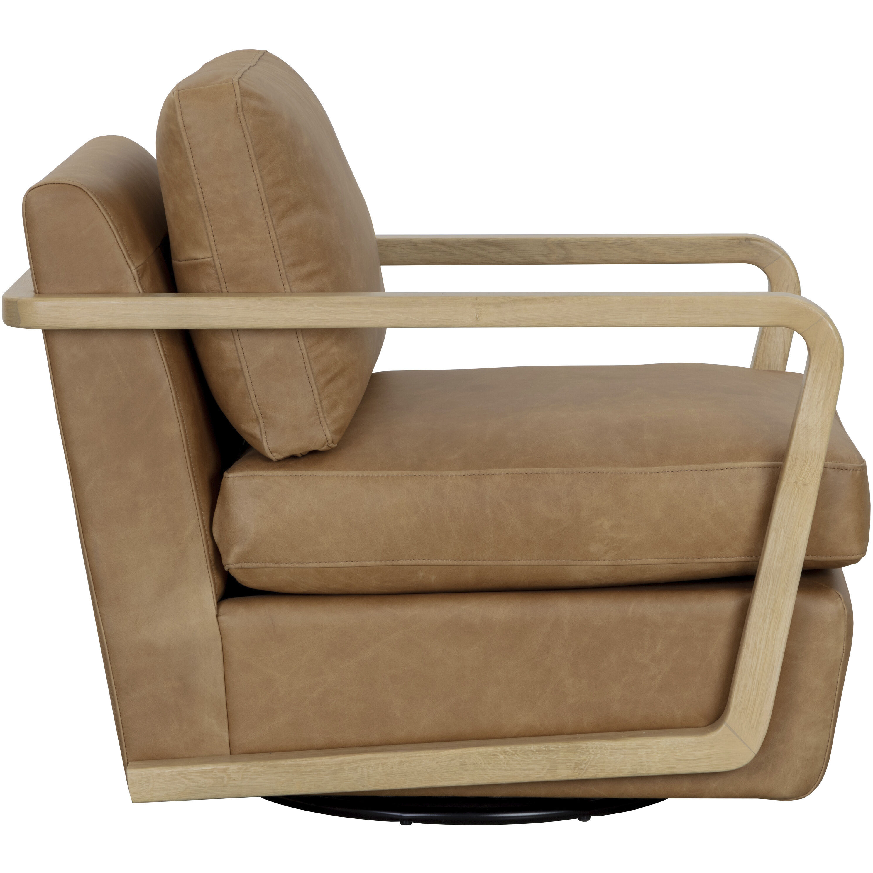 Castell Rustic Oak / Ludlow Sesame Leather Swivel Lounge Chair, Swivel